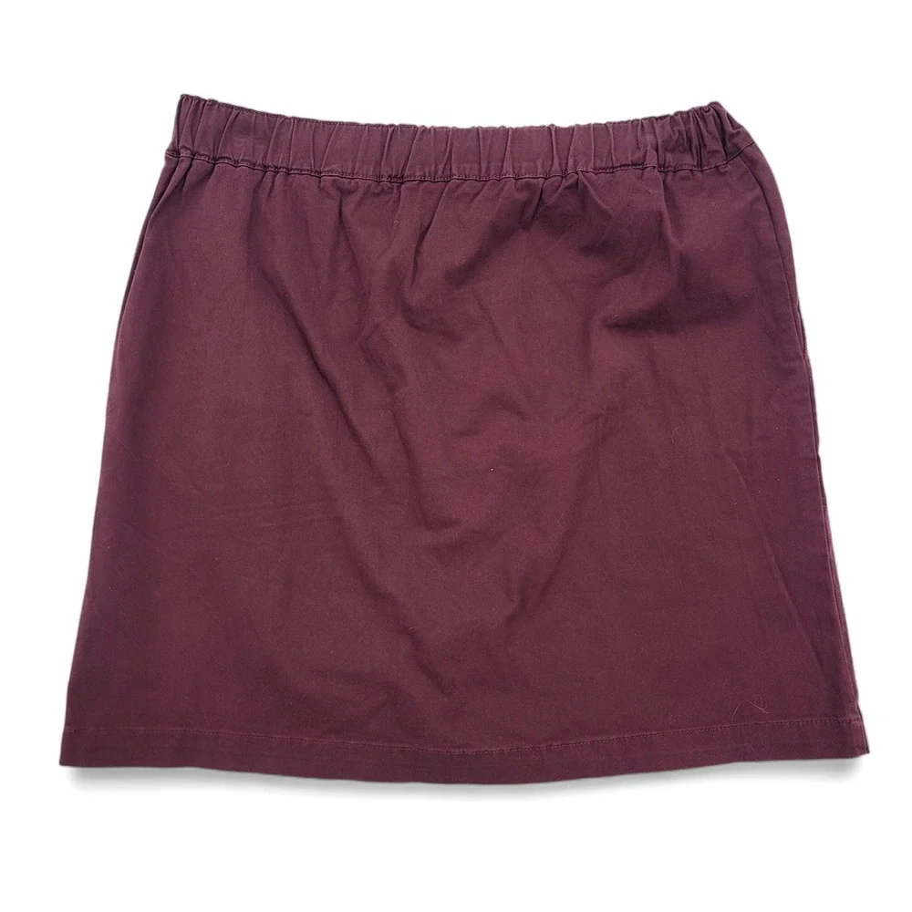 LOFT Burgundy Pull On Skirt Large Elastic Waist Drawstring Cotton‎ Blend NWT